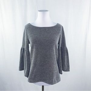 Banana Republic black & white boucle bell sleeve top